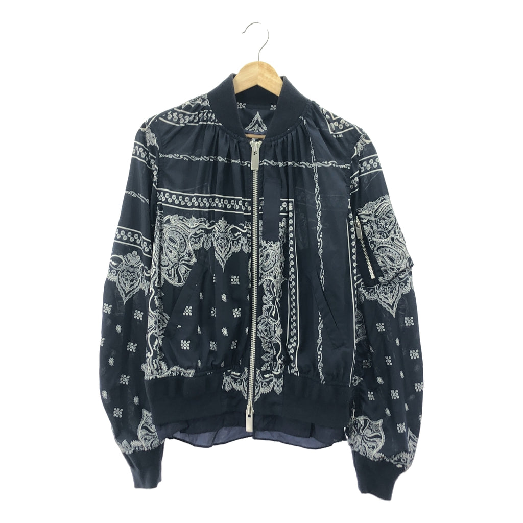 sacai / 사카이 | Bandana Print Bomber Jacket / 총무늬 반다나 레이어드 개더 봄버 재킷 블루존 | 3 | 네이비 | 여성