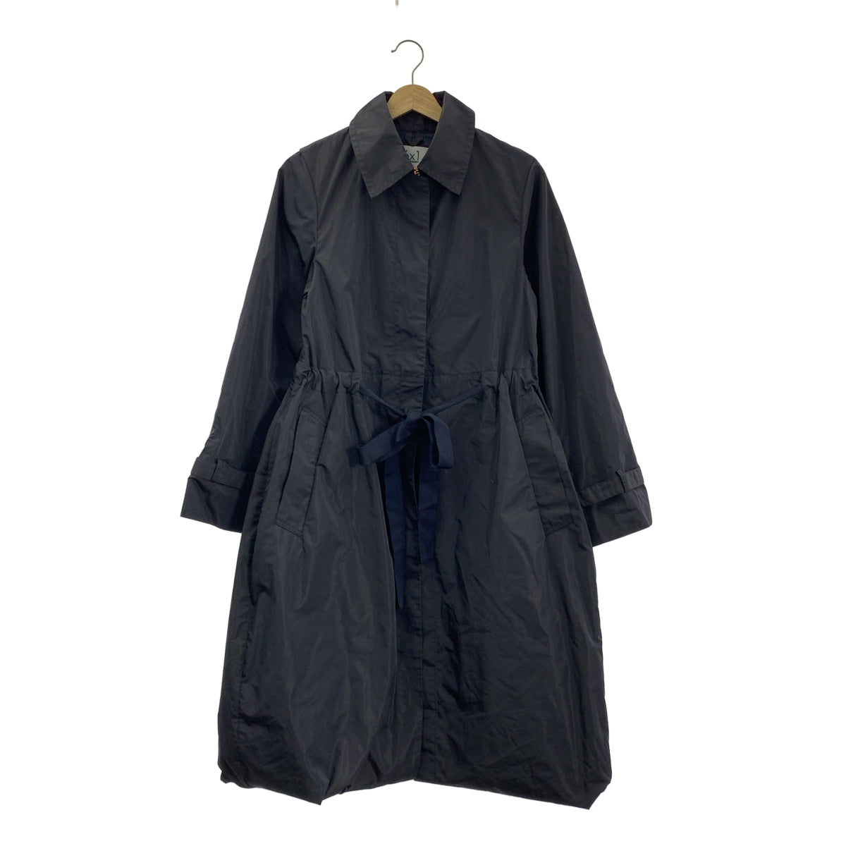 【美品】  6×1 COPENHAGEN / シックスバイワン コペンハーゲン | ウエストギャザー レイヤード ロングコート | 1 | ブラック/ネイビー | レディース