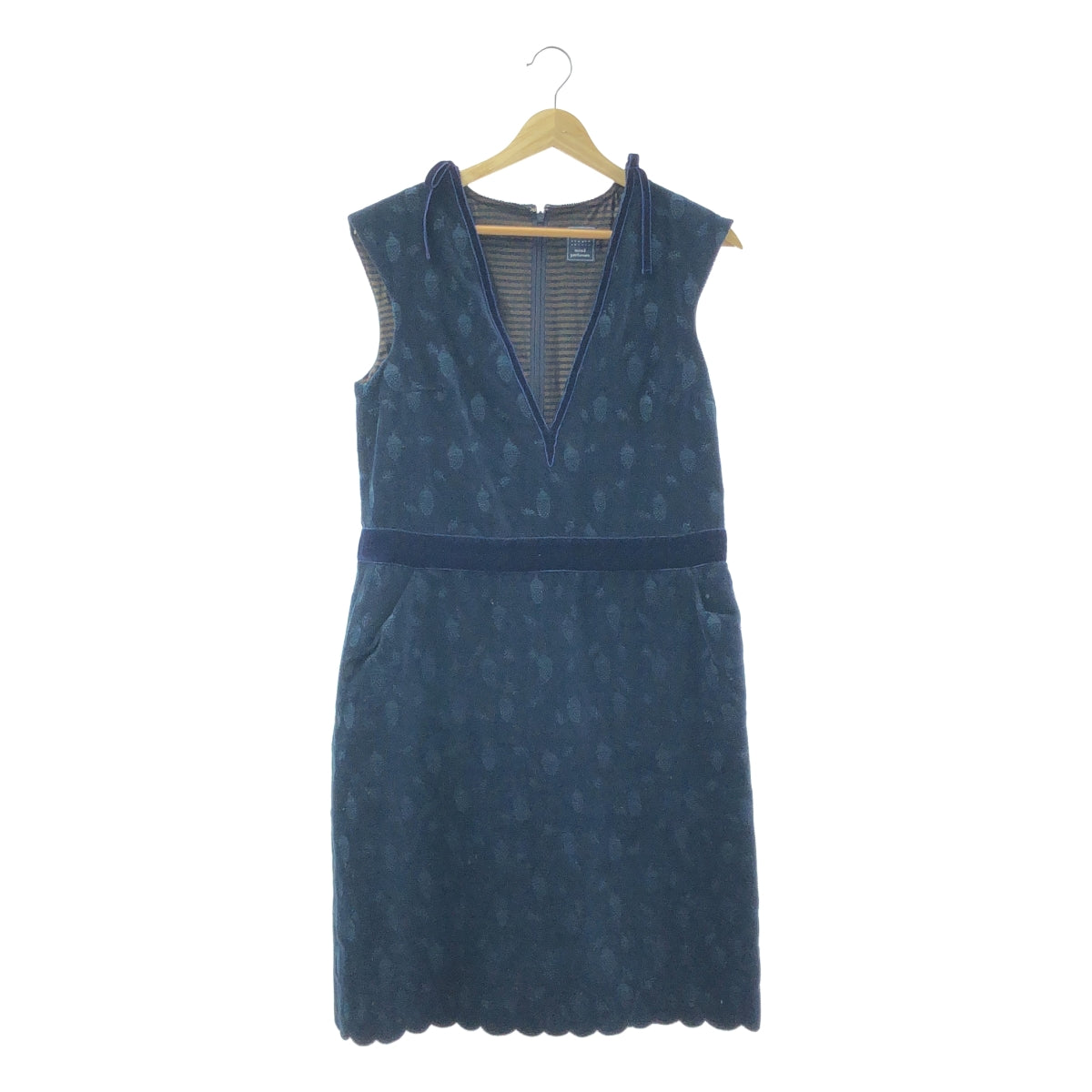 [品相良好] mina perhonen | 2007AW | donguri | 刺繡扇貝洋裝 / 全襯裡 | M | 海軍藍 | 女款