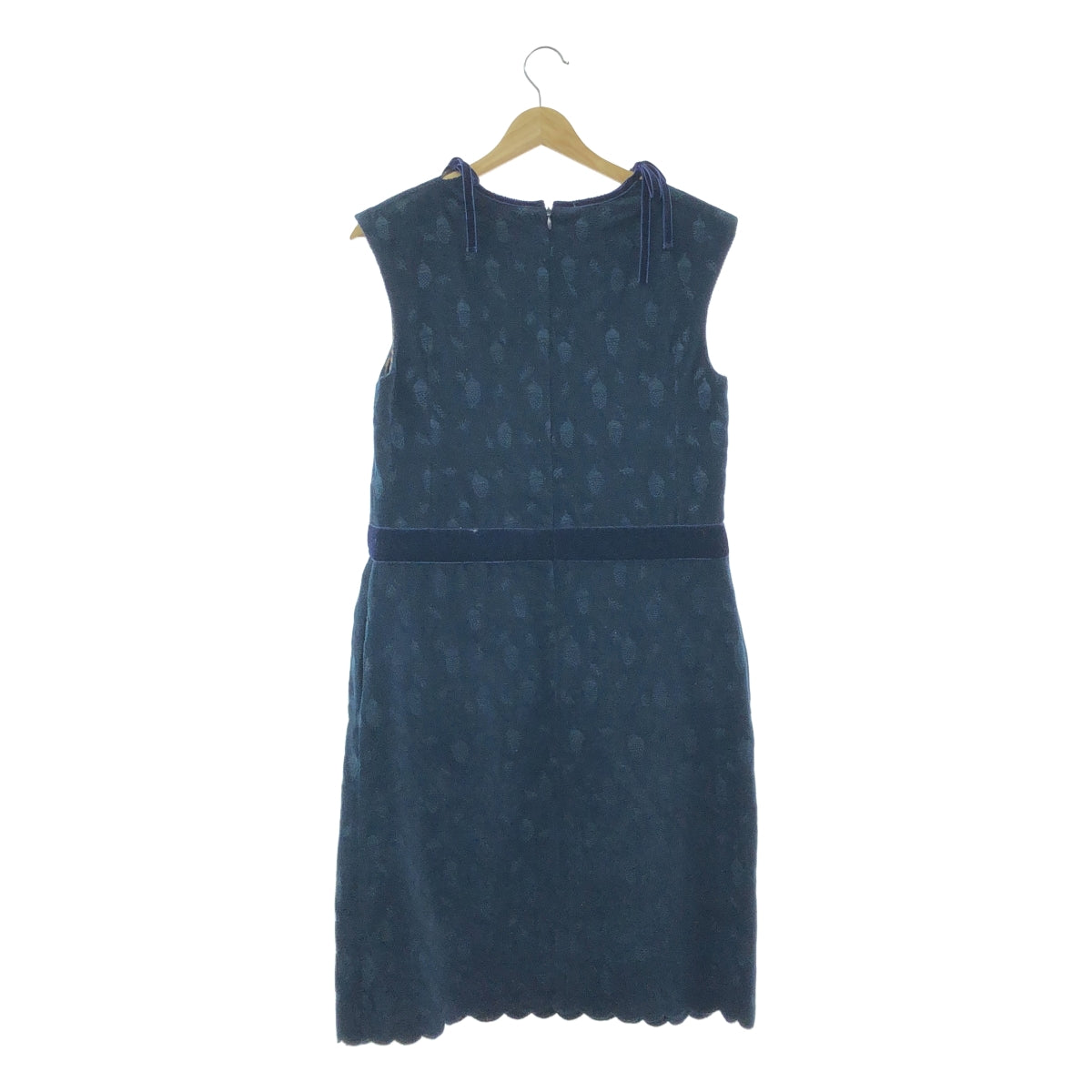 [品相良好] mina perhonen | 2007AW | donguri | 刺繡扇貝洋裝 / 全襯裡 | M | 海軍藍 | 女款