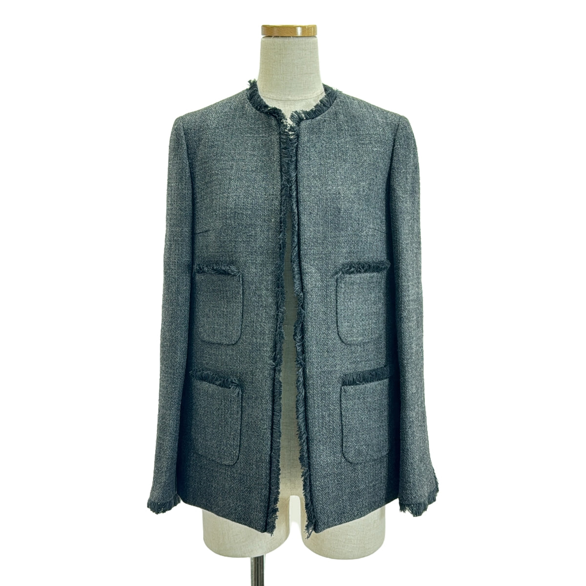 MADISON BLUE | Tweed fringe hook-style collarless jacket / fully lined | 01 (S) | Women's