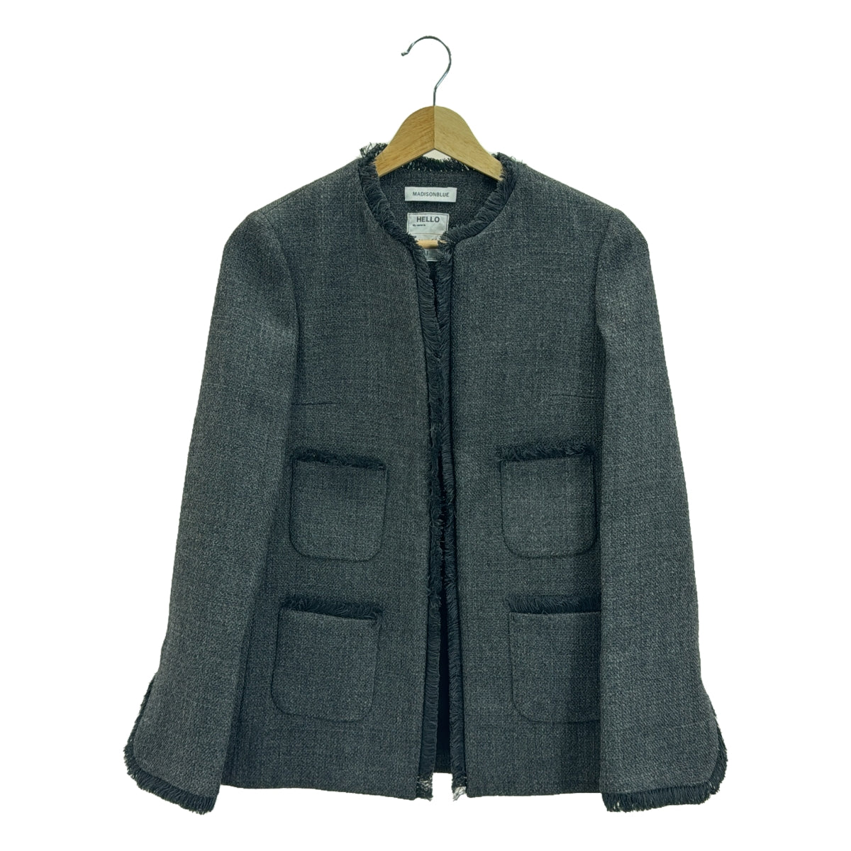 MADISON BLUE | Tweed fringe hook-style collarless jacket / fully lined | 01 (S) | Women's