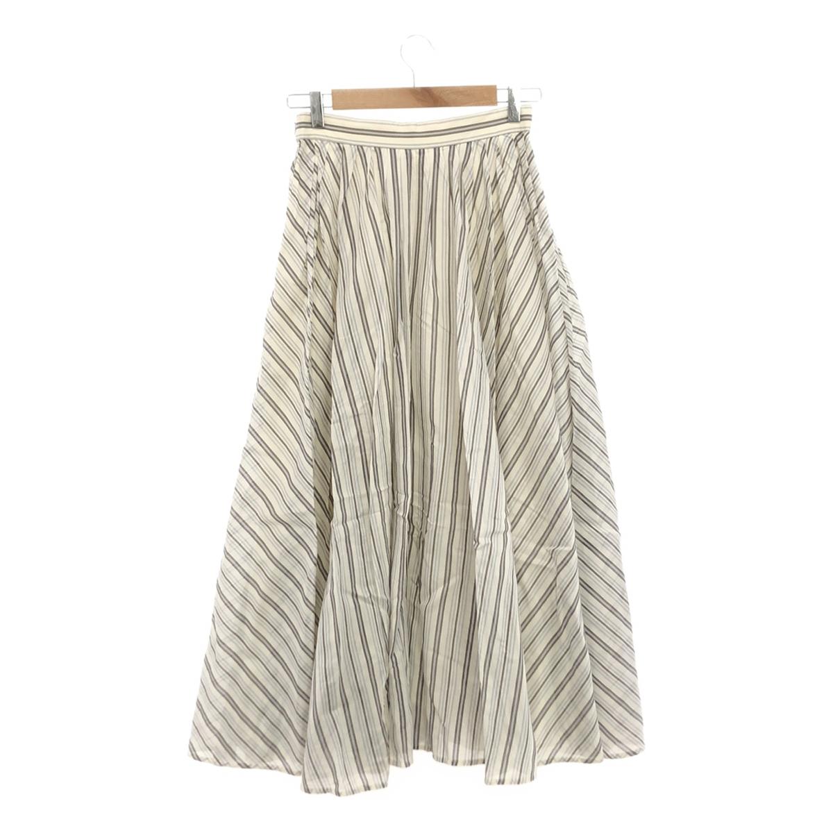 ebure / Ebur | Cotton silk striped tuck flare skirt | 36 | White | Women's