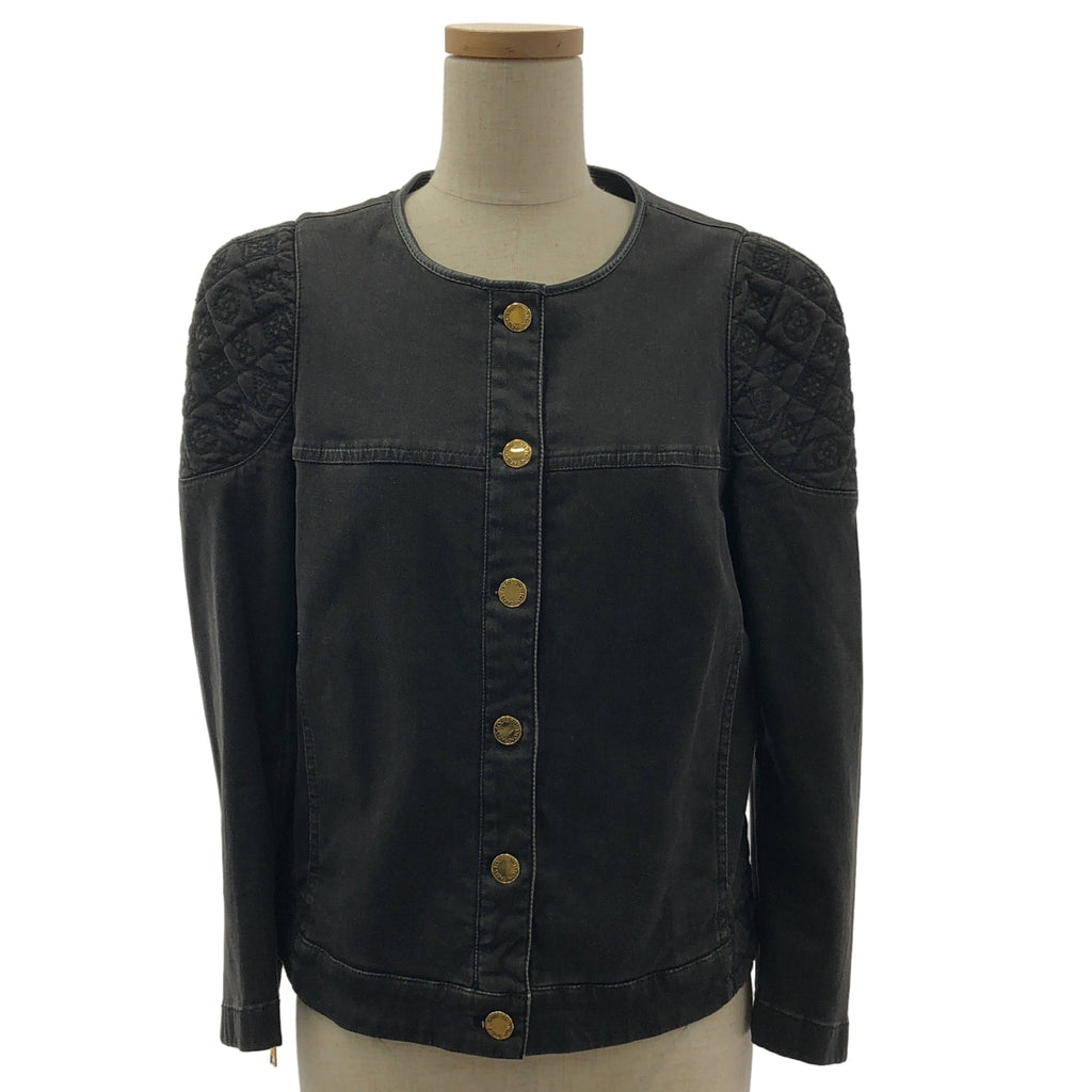 Louis Vuitton / ルイヴィトン | モノグラム エンブロイダリー ロゴボタン ラムレザーパイピング ノーカラー ジャケット | 38 |