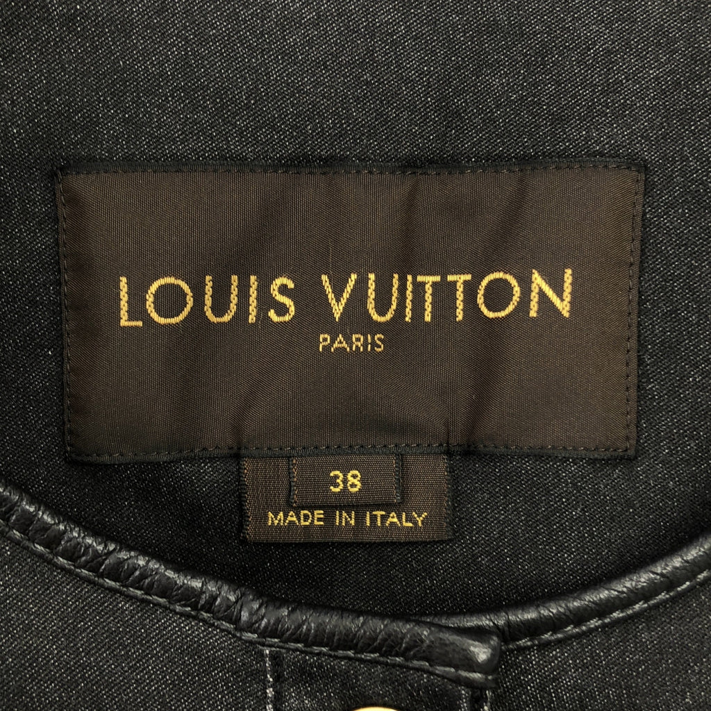 Louis Vuitton / ルイヴィトン | モノグラム エンブロイダリー ロゴボタン ラムレザーパイピング ノーカラー ジャケット | 38 |