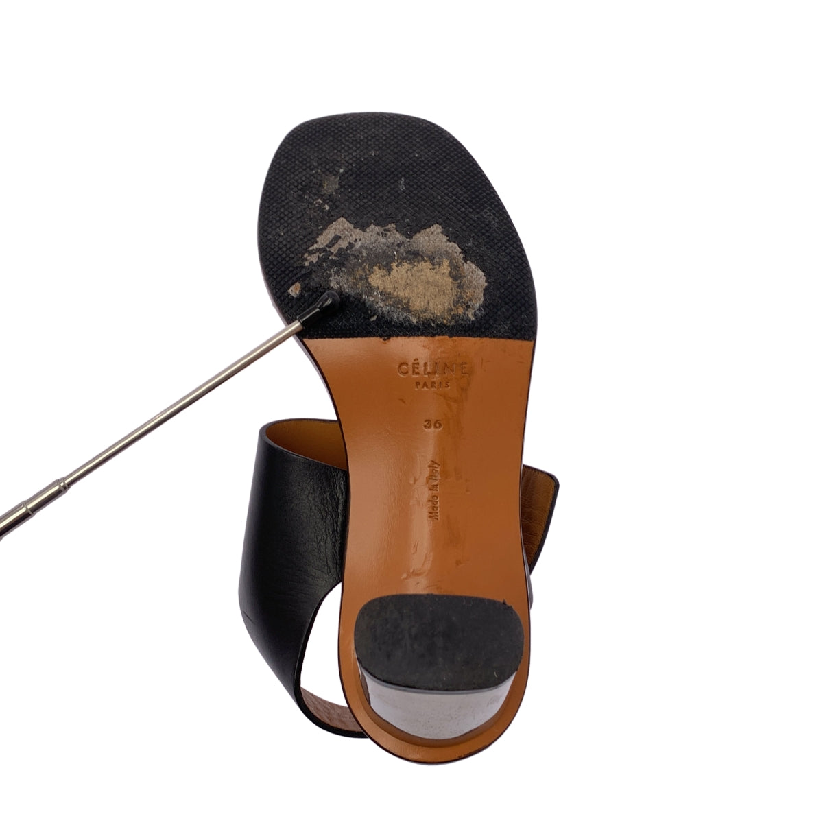CELINE / セリーヌ | BAMBAM / フィービー期 レザー ストラップ メタルヒール サンダル | 36 | レディース
