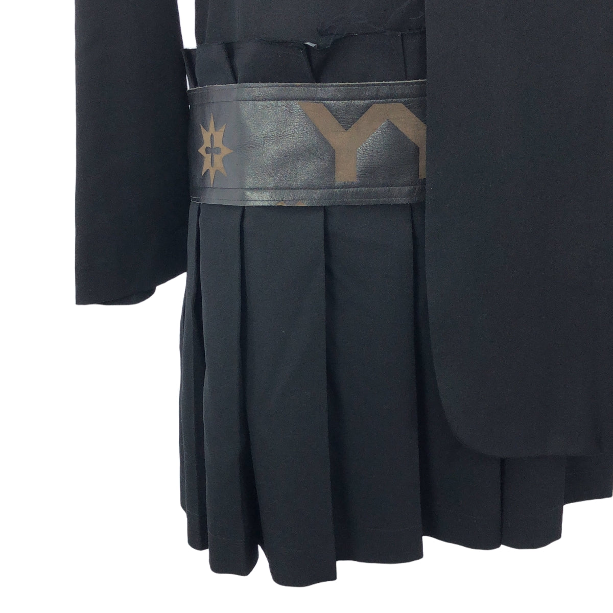 Yohji Yamamoto FEMME / 요우지야마모토팜 | 2007AW | 말 가죽 가죽 전환 모노그램 도킹 주름 변형 재킷 / 총 안감 | 2 | 블랙 | 여성