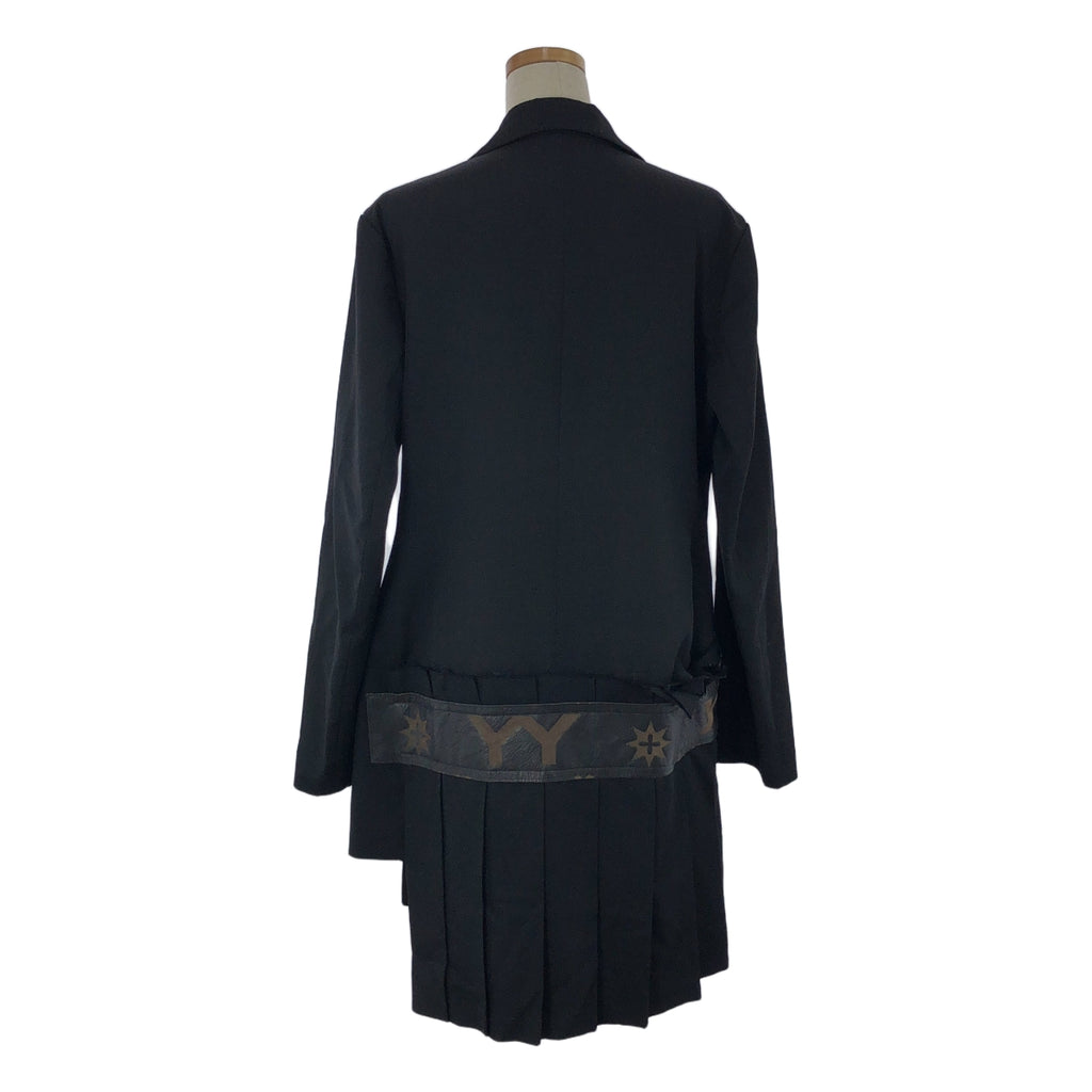 Yohji Yamamoto FEMME / 요우지야마모토팜 | 2007AW | 말 가죽 가죽 전환 모노그램 도킹 주름 변형 재킷 / 총 안감 | 2 | 블랙 | 여성