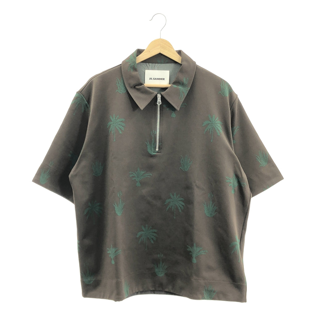 【新品】  JIL SANDER / ジルサンダー | 2023SS | パームツリープリント ハーフジップ ポロシャツ | 50 | WALNUT / ブラウン | メンズ