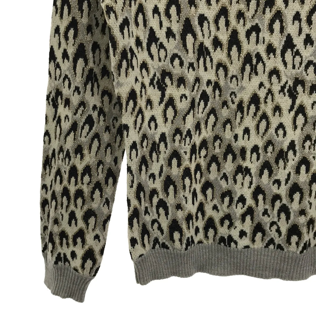 DIANE VON FURSTENBERG / ダイアンフォンファステンバーグ | レオパード 総柄 クルーネックニット | M | グレー/ブラック/オフホワイト | レディース