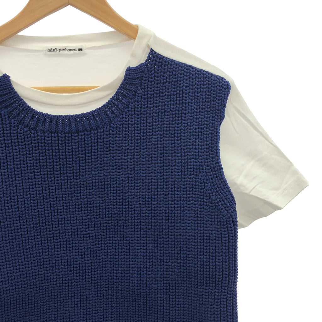 mina perhonen / ミナペルホネン | meadow メドウ ニット 切替 Tシャツ | 40 | ホワイト/ネイビー | メンズ