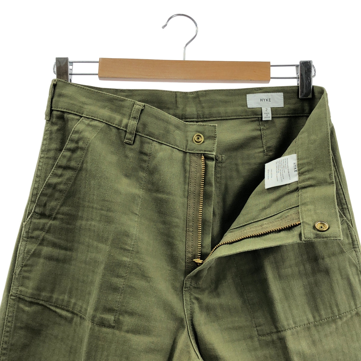 HYKE / 하이크 | 코튼 밀리터리 와이드 팬츠 | 2 | 카키 | 여성