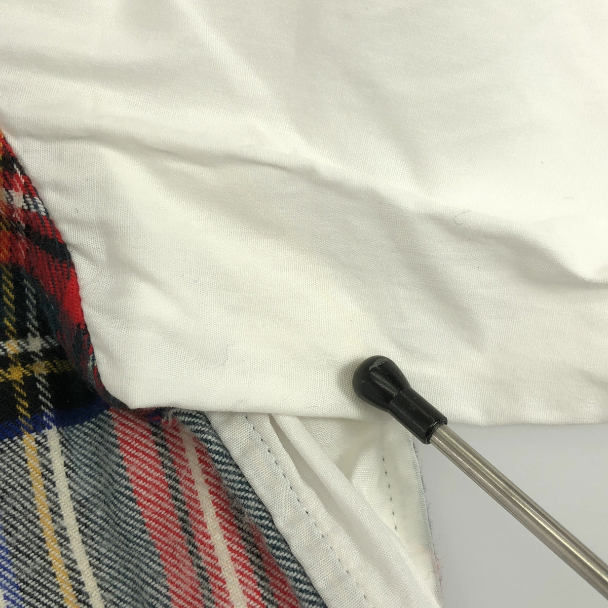 tricot COMME des GARCONS / 트리코콤 데 갤슨 | 2017AW | 다른 소재 체크 리본 장식 라운드 컬러 셔츠 | M | 여성