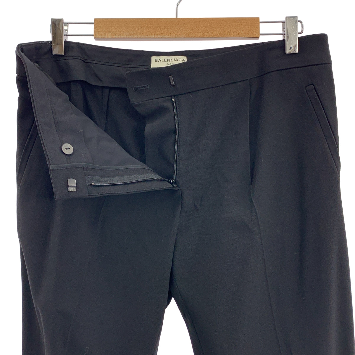 BALENCIAGA / バレンシアガ | ウール混 センタープレス  テーパード パンツ | 42 | ブラック | レディース