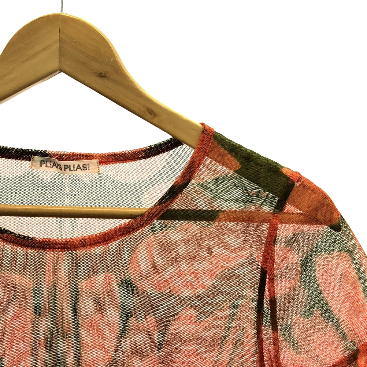 PLEATS PLEASE ISSEY MIYAKE | Ikat Tribal Mesh Top | Size 5 | Orange/Green | Women's