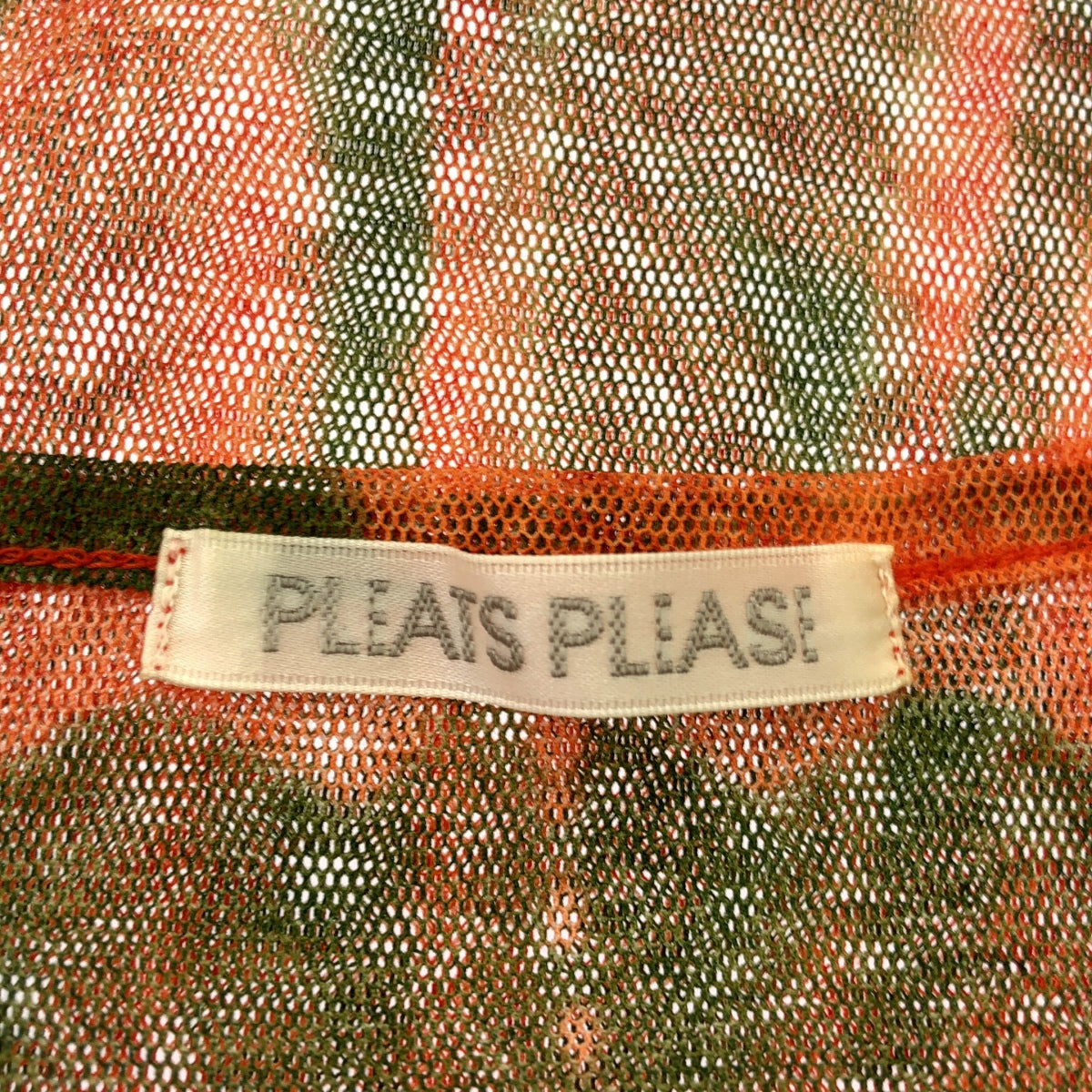 PLEATS PLEASE ISSEY MIYAKE | Ikat Tribal Mesh Top | Size 5 | Orange/Green | Women's