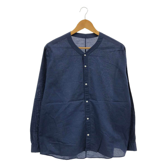 NO CONTROL AIR | Cotton linen rough voile V-neck semi-wide shirt Unisex | S | Blue | Men's