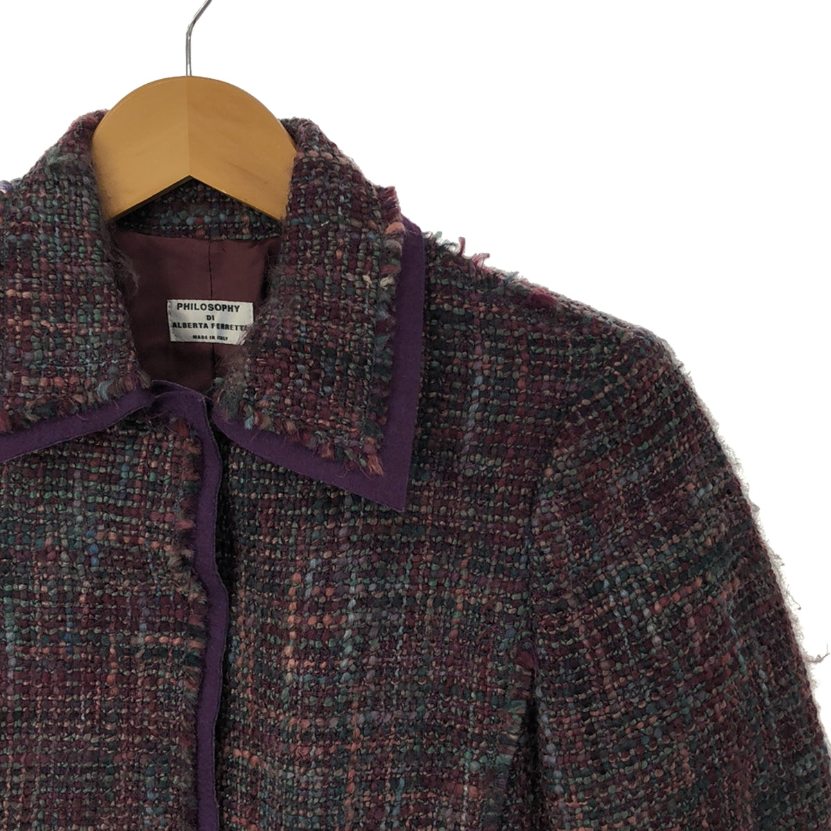 PHILOSOPHY DI ALBERT / Philosophy di Alberta Ferretti | Wool blend tweed mixed material docking jacket | 40 | Purple | Women's