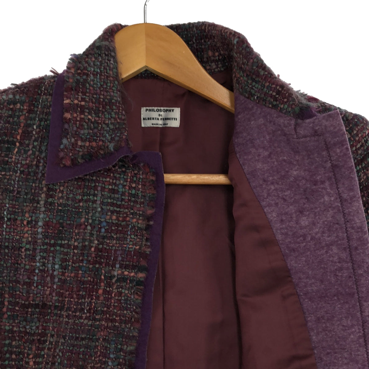 PHILOSOPHY DI ALBERT / Philosophy di Alberta Ferretti | Wool blend tweed mixed material docking jacket | 40 | Purple | Women's