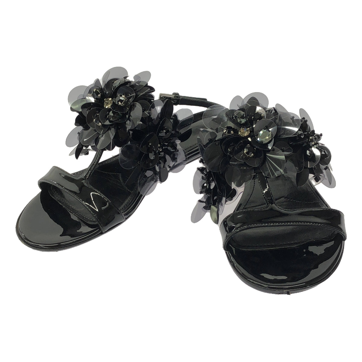 PRADA | Bejeweled Flower Flat Sandals | Size 35 | Women's