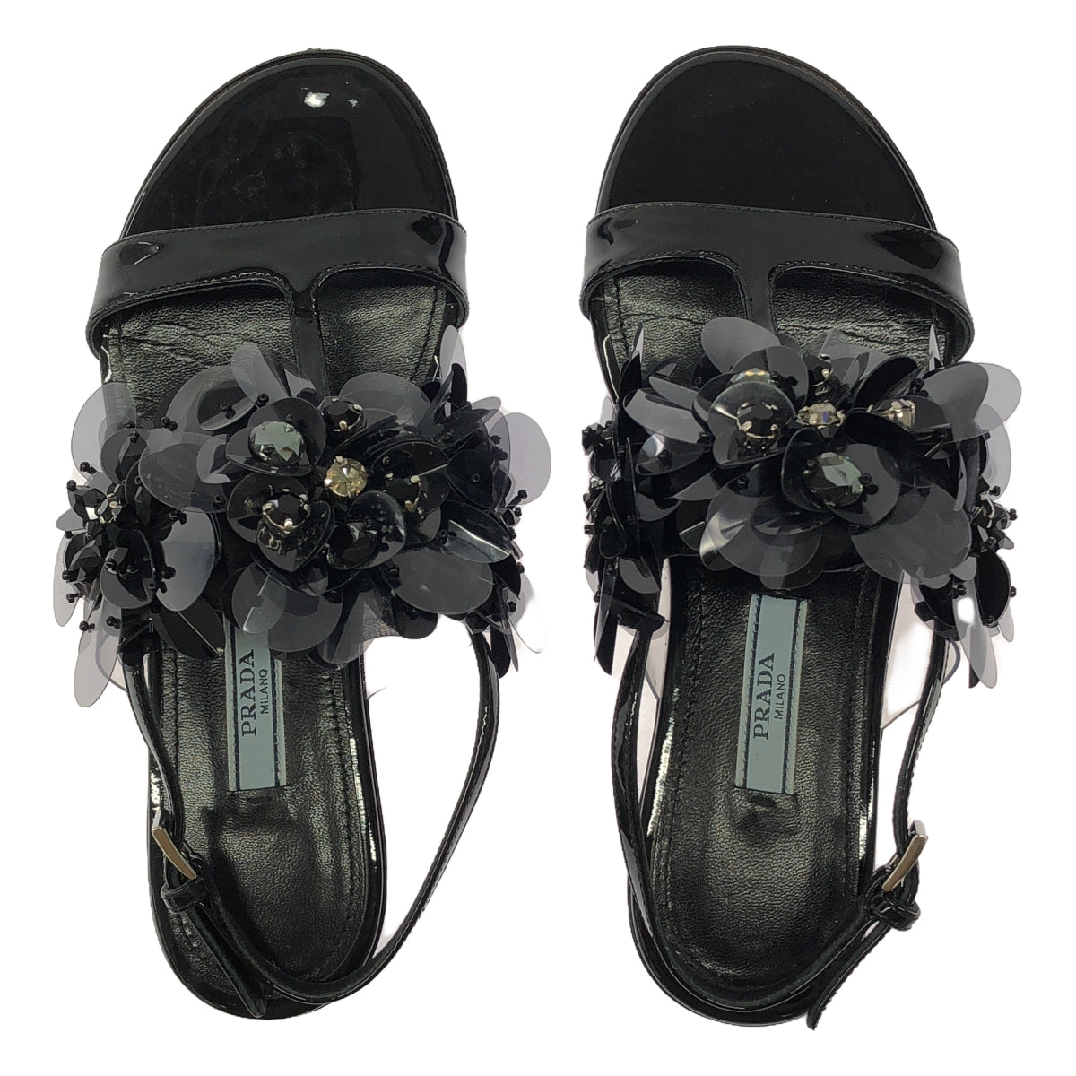 PRADA | Bejeweled Flower Flat Sandals | Size 35 | Women's