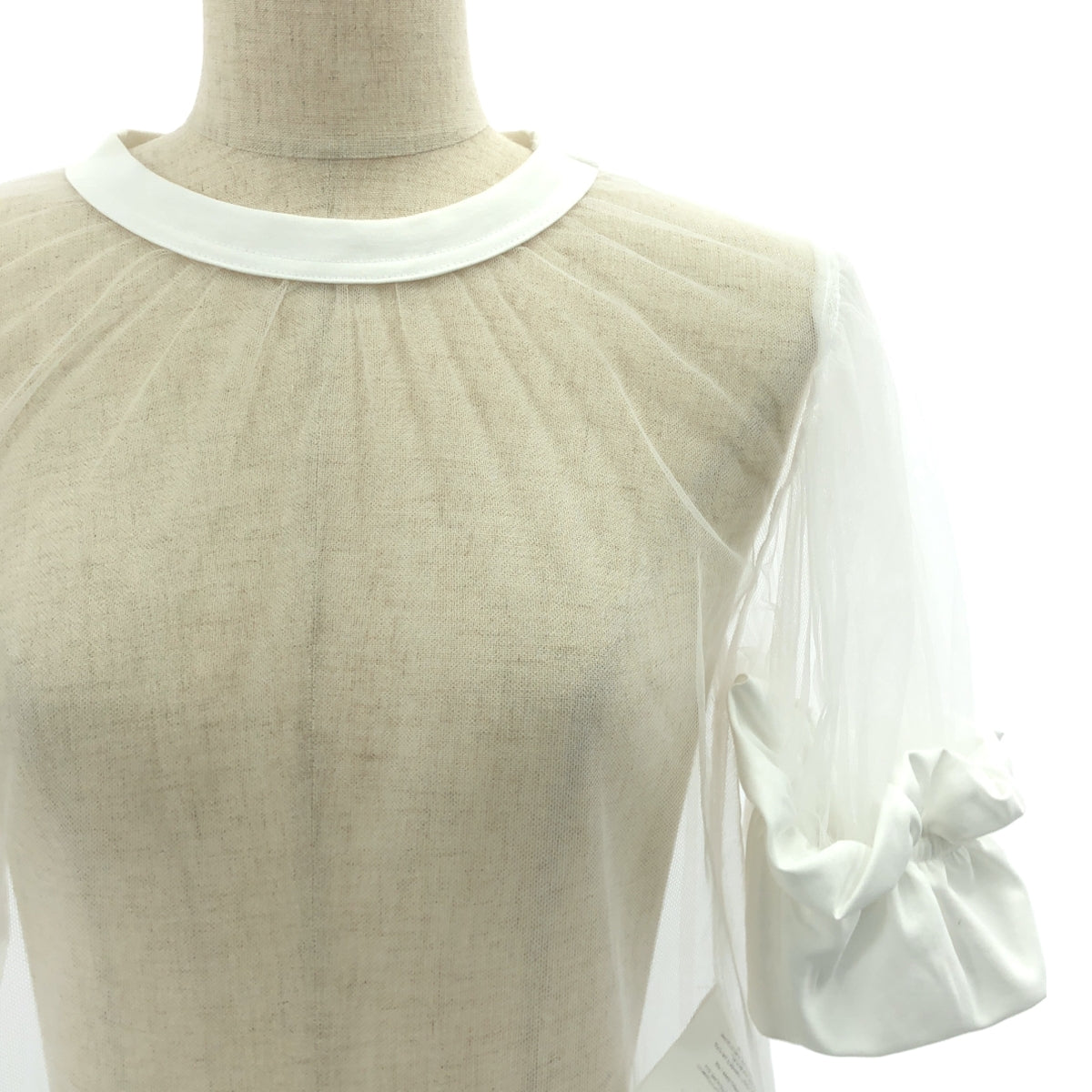 【美品】  noir kei ninomiya / ノワールケイニノミヤ | 2025SS | ナイロンチュール 綿ポンチ カットソー | S | ホワイト | レディース