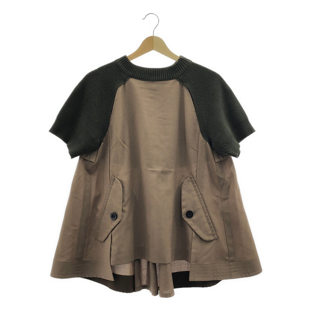 sacai / サカイ | ハーフスリーブ ドッキング ニット カットソー | 2 | カーキ / ベージュ | レディース