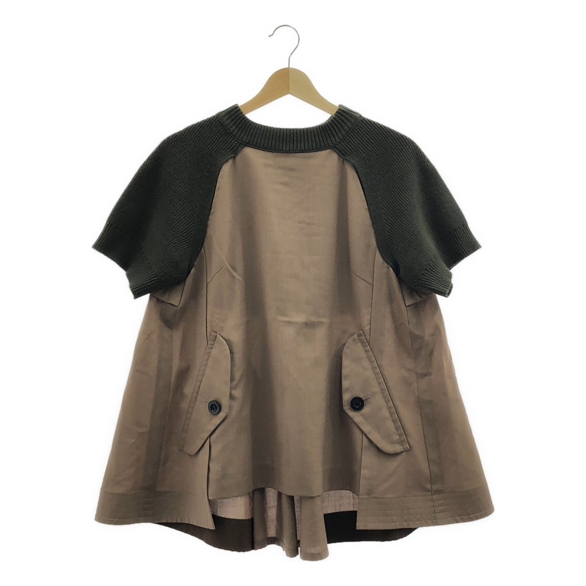 sacai / サカイ | ハーフスリーブ ドッキング ニット カットソー | 2 | カーキ / ベージュ | レディース
