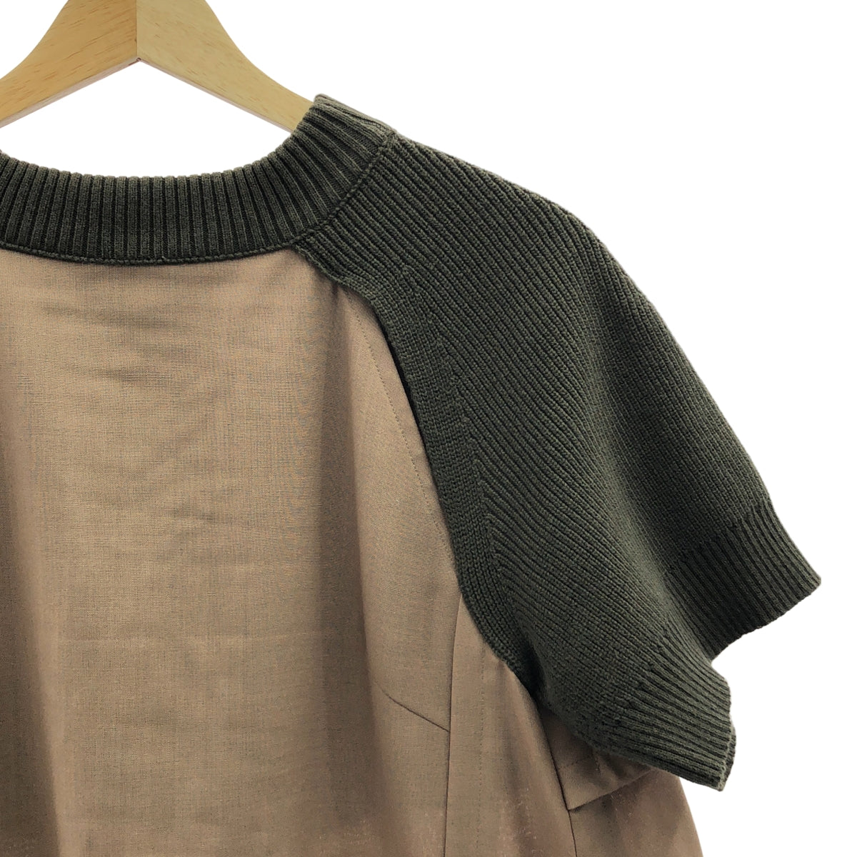 sacai / サカイ | ハーフスリーブ ドッキング ニット カットソー | 2 | カーキ / ベージュ | レディース