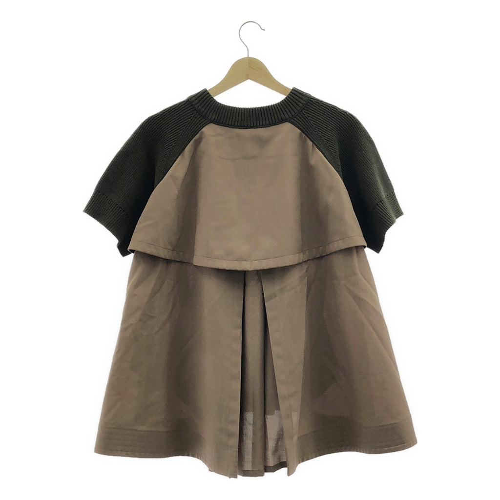 sacai / サカイ | ハーフスリーブ ドッキング ニット カットソー | 2 | カーキ / ベージュ | レディース