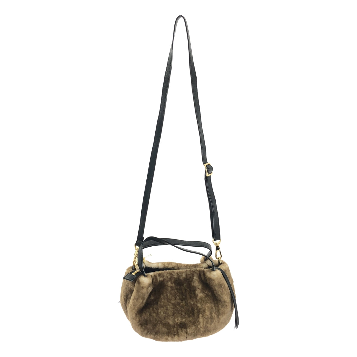 [狀況極佳] VIOLAd'ORO | 生態皮草兩手提/肩背包 | 棕色/黑色 | 女款