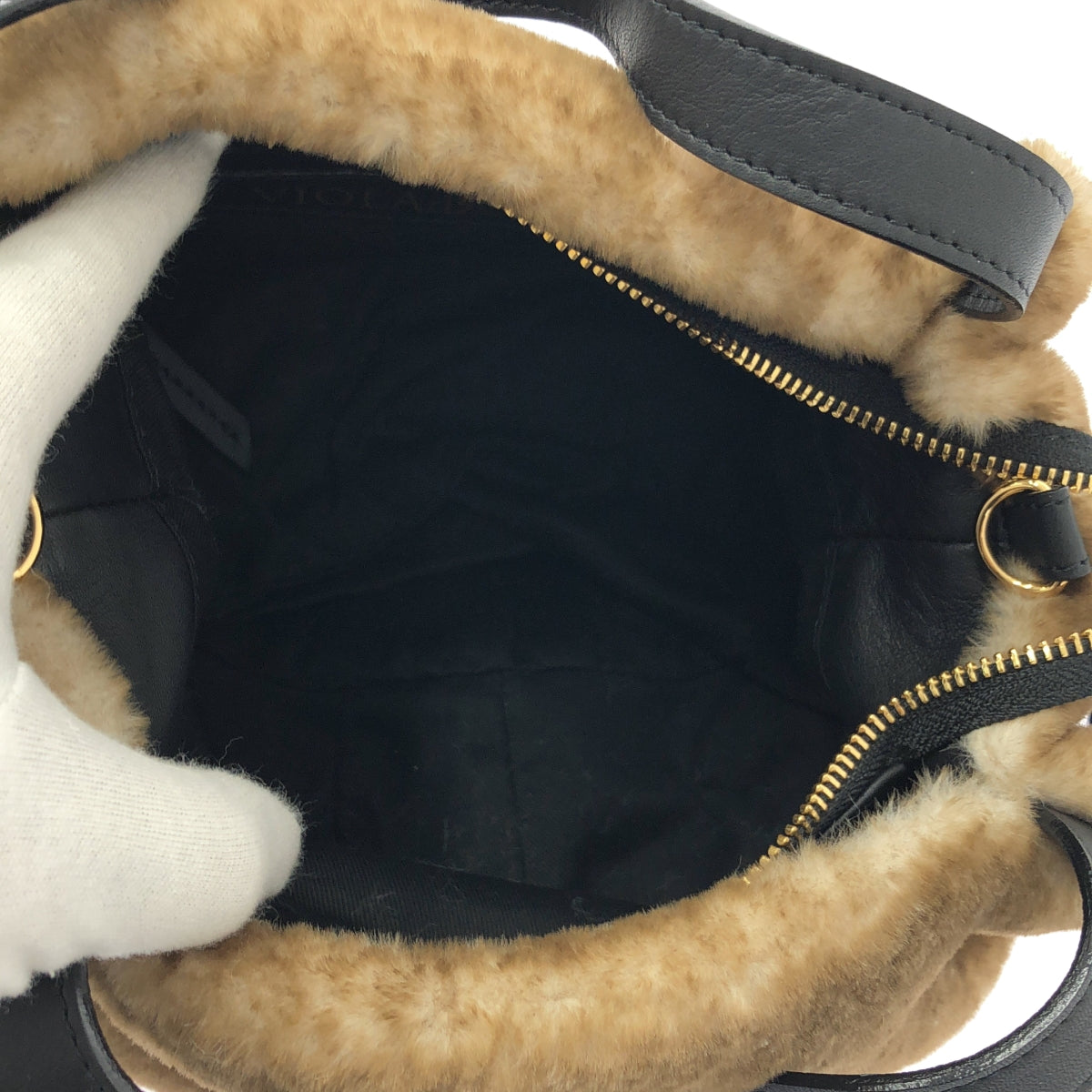 [狀況極佳] VIOLAd'ORO | 生態皮草兩手提/肩背包 | 棕色/黑色 | 女款