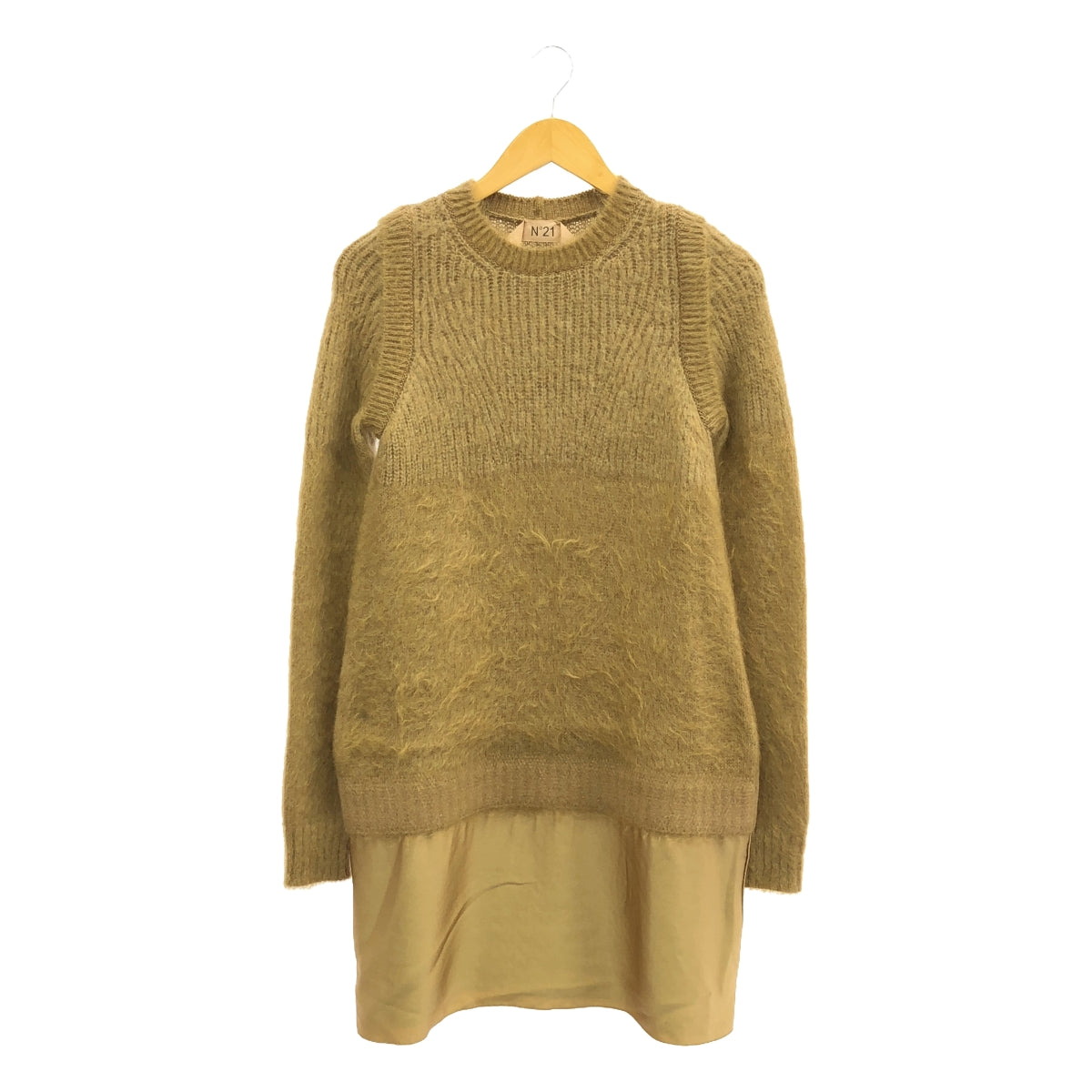 N°21 / ヌメロヴェントゥーノ | ウール ナイロン 切替 ニット ワンピース | 38 | ブラウン | レディース