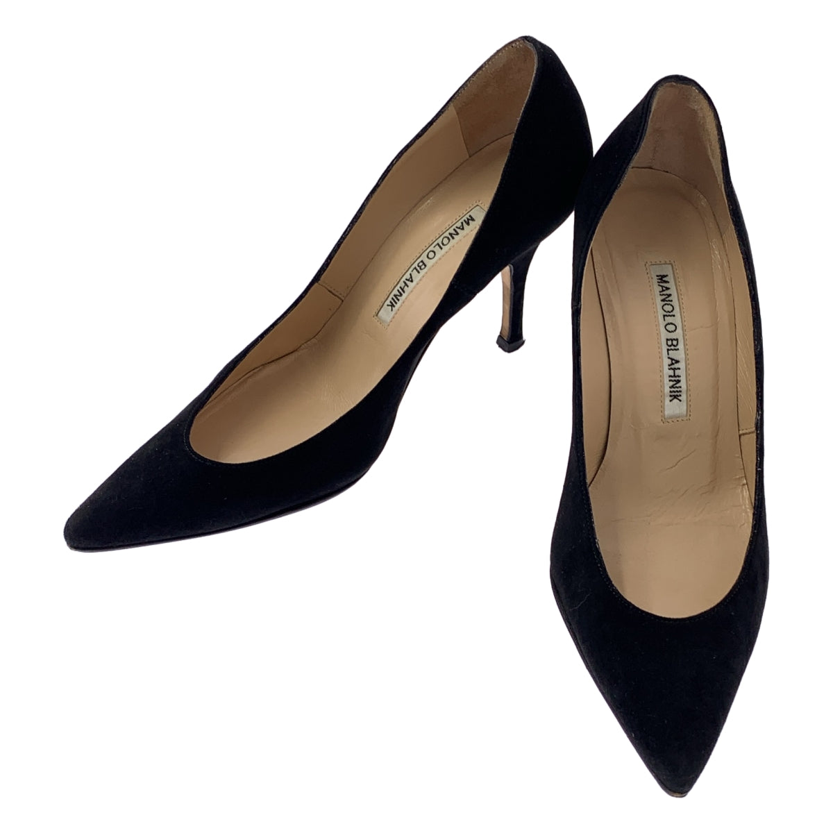 MANOLO BLAHNIK / 마노로 브라니크 | 스웨이드 가죽 포인티드 투 힐 펌프스 | 34 1/2 | 블랙 | 여성