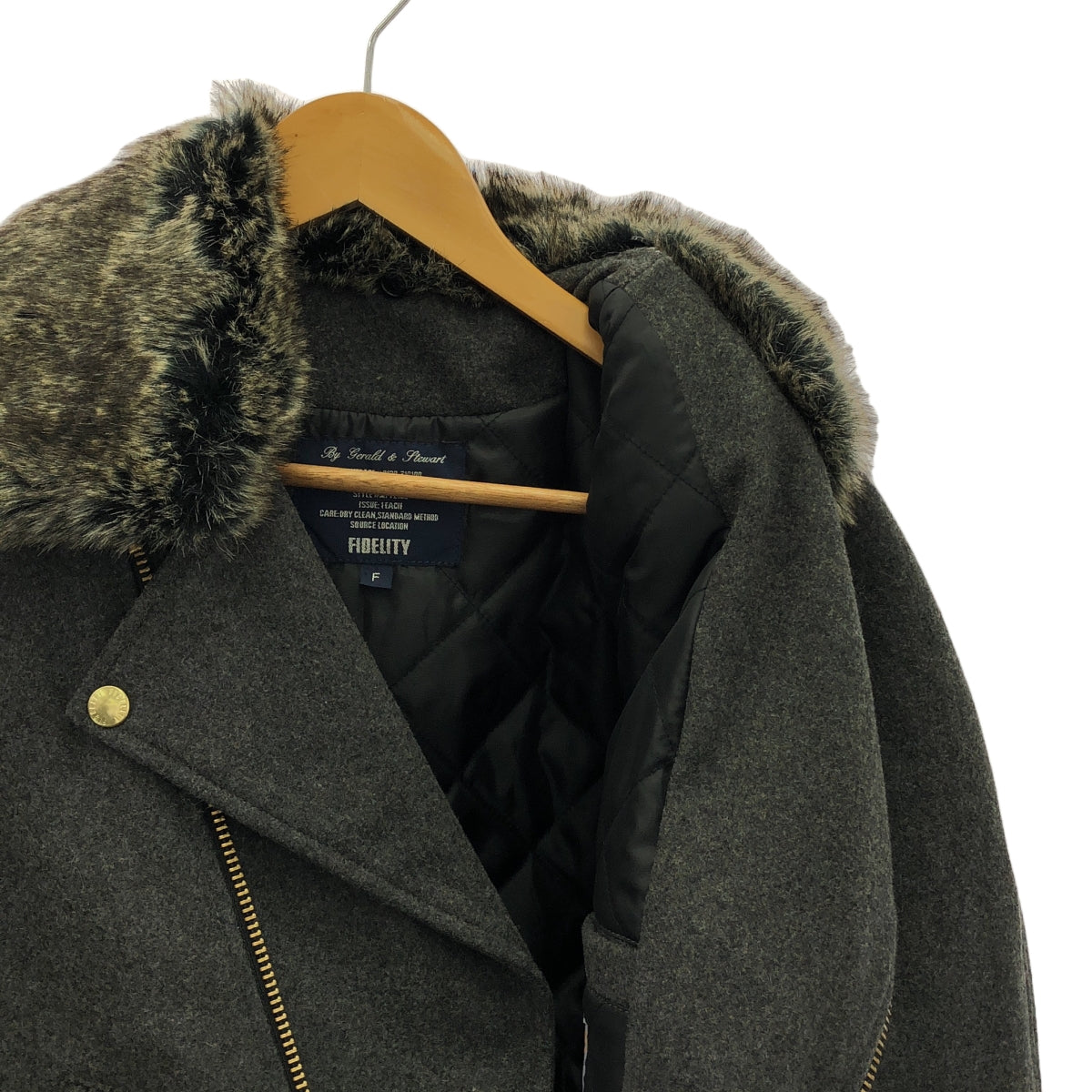 FIDELITY / 피델리티 | Thermore / 울 라이더스 재킷 / 착탈 가능 퍼 포함 / 퀼팅 총 안감 | F | 회색 | 여성