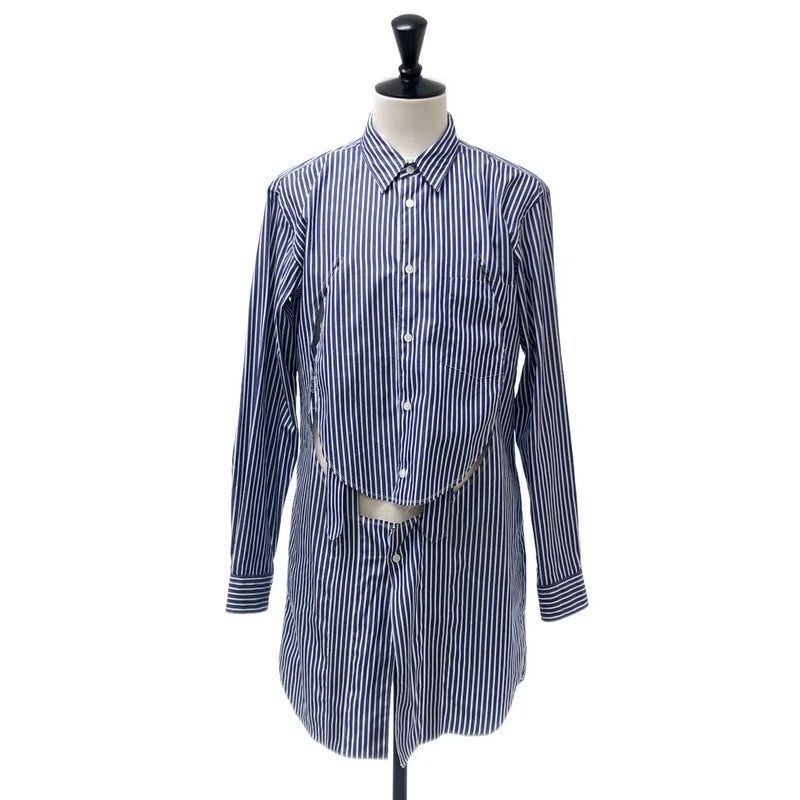 COMME des GARCONS HOMME PLUS / コムデギャルソンオムプリュス | 2019SS | 断ち切り 変形 ストライプ ロングシャツ | S | メンズ