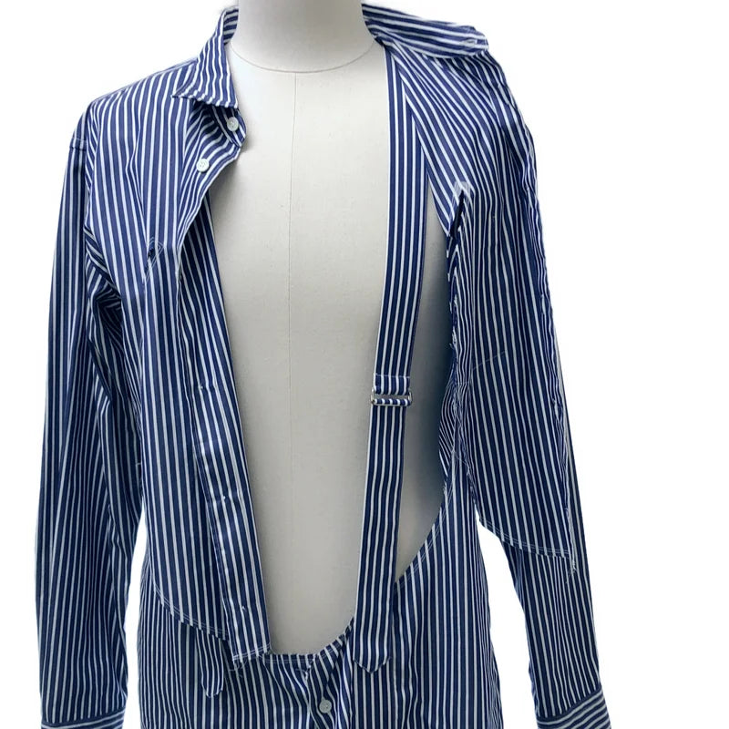COMME des GARCONS HOMME PLUS / コムデギャルソンオムプリュス | 2019SS | 断ち切り 変形 ストライプ ロングシャツ | S | メンズ