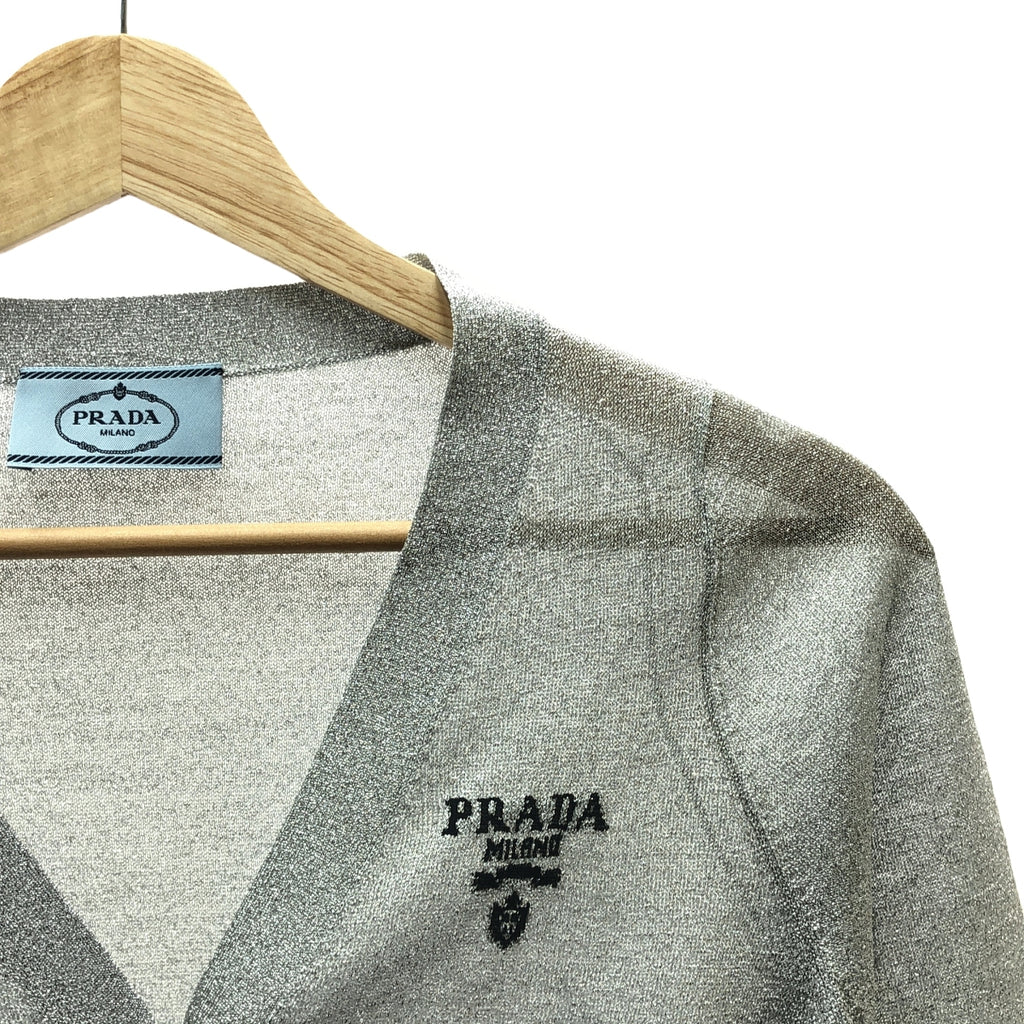 【美品】  PRADA / プラダ | クロップド ラメ ニットカーディガン | 36 | シルバー | レディース
