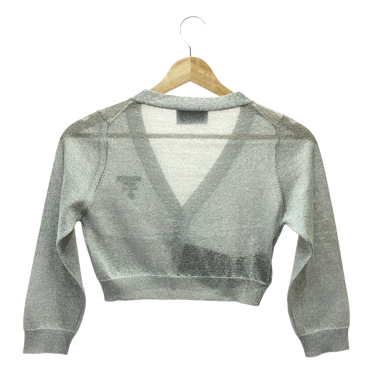 【美品】  PRADA / プラダ | クロップド ラメ ニットカーディガン | 36 | シルバー | レディース