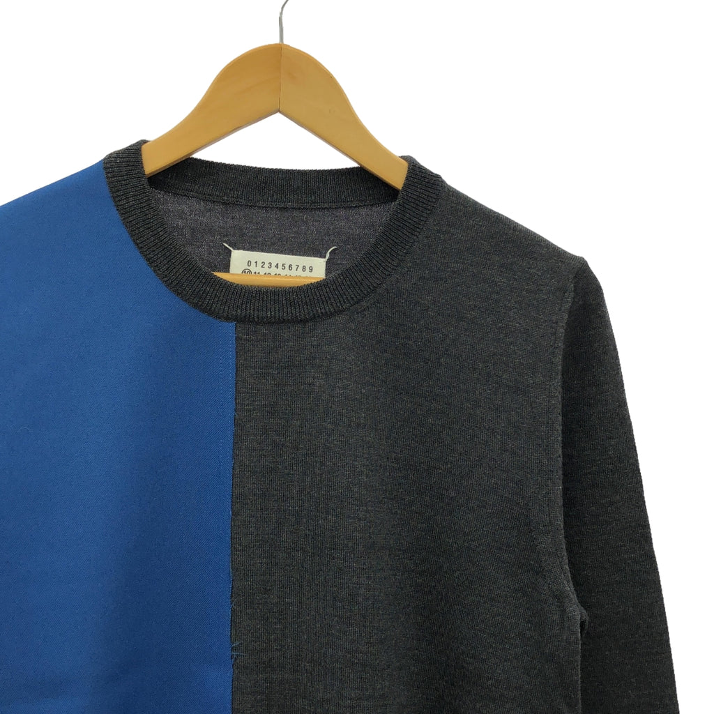 【美品】  Maison Margiela / メゾンマルジェラ | 異素材 切替 クルーネック ニット プルオーバー | S | グレー/ブルー系 | メンズ