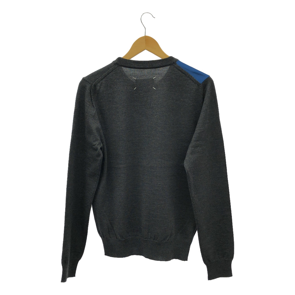 【美品】  Maison Margiela / メゾンマルジェラ | 異素材 切替 クルーネック ニット プルオーバー | S | グレー/ブルー系 | メンズ