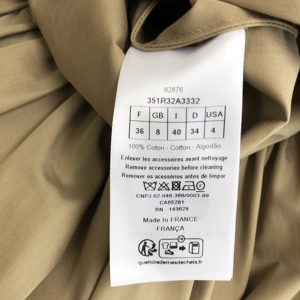 克莉絲汀迪奧 | 棉質蜜蜂刺繡褶皺繫帶短袖洋裝 | 38碼 | 女裝