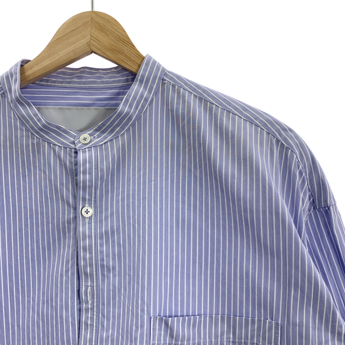 TICCA / ティッカ | ストライプ ノーカラーシャツ | F | ブルー