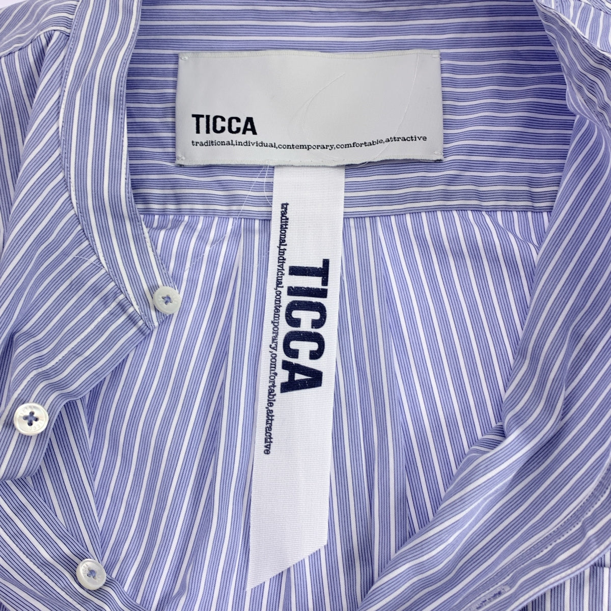 TICCA / ティッカ | ストライプ ノーカラーシャツ | F | ブルー