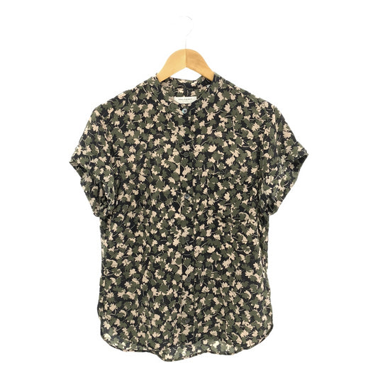 EQUIPMENT | Silk botanical print band collar short sleeve shirt | M | Women's