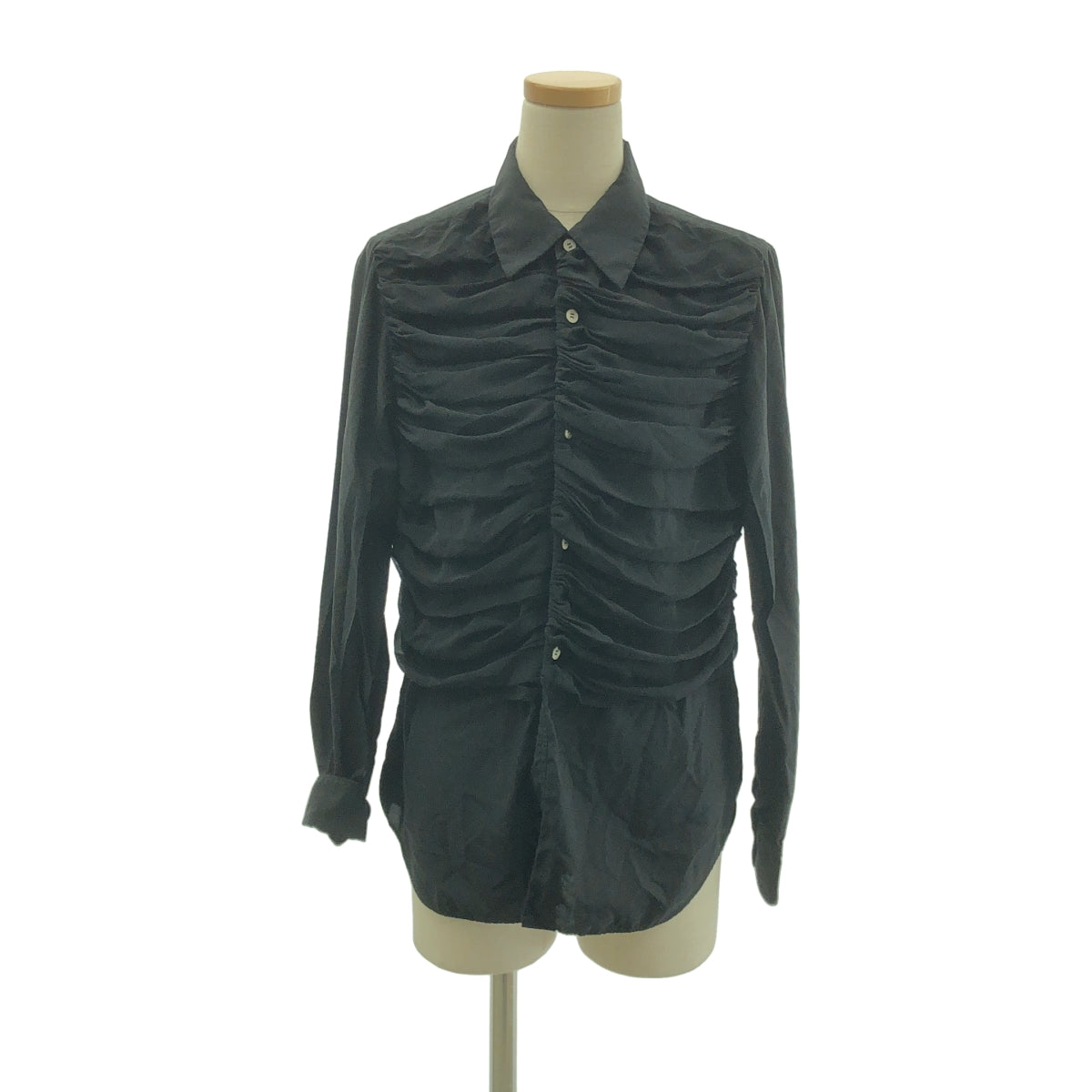 【美品】  COMME des GARCONS / コムデギャルソン | 2020AW | ポリエステル 製品加工 ギャザー ボリューム シャツ ブラウス | S | ブラック | レディース