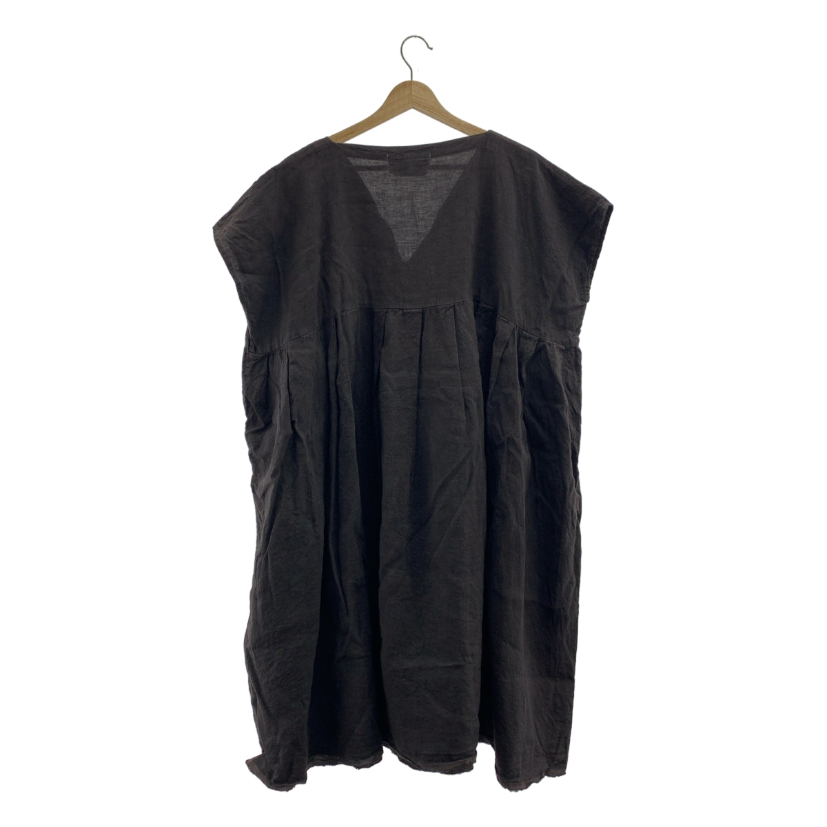 veritecoeur | 亞麻鎖孔領連身裙，帶口袋，寬鬆連身裙 | F 碼 | 女款