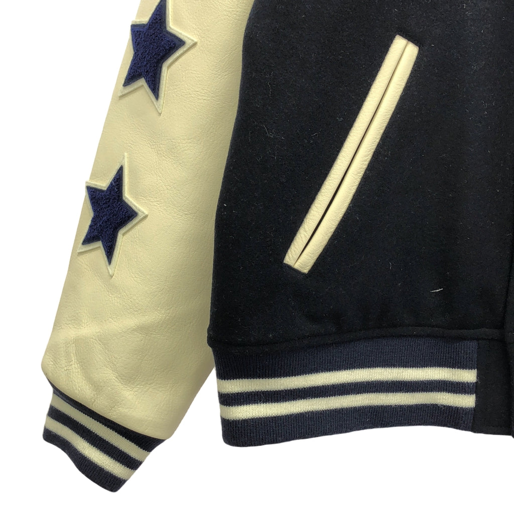 【美品】  UNDER COVER  / アンダーカバー | ×HUMAN MADE / ヒューマンメイド LAST ORGY 2 VARSITY JACKET / ラストオージー  レザー切替 スタジャン ジャケット | L | ネイビー/ホワイト | メンズ