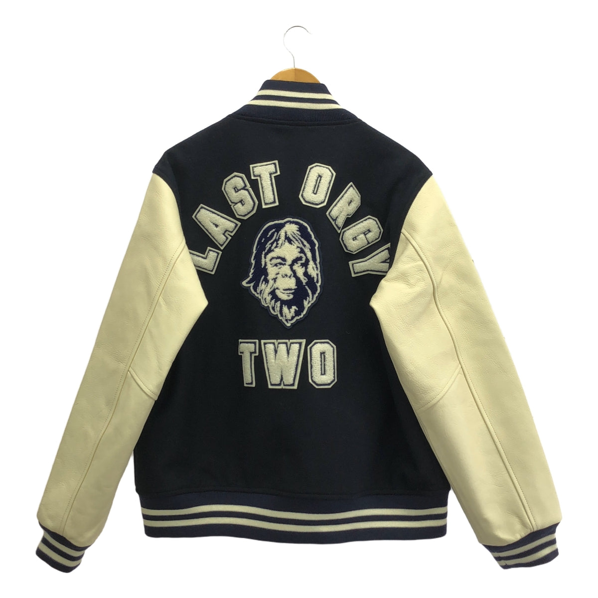 【美品】  UNDER COVER  / アンダーカバー | ×HUMAN MADE / ヒューマンメイド LAST ORGY 2 VARSITY JACKET / ラストオージー  レザー切替 スタジャン ジャケット | L | ネイビー/ホワイト | メンズ