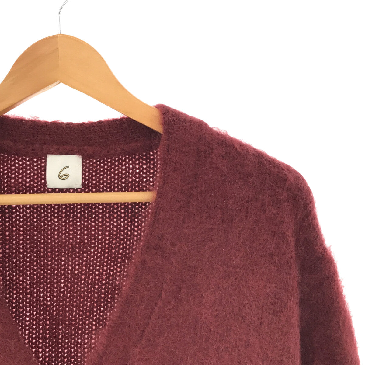 [Good Condition] 6(ROKU) / Roku | 2022AW | MOHAIR SHAGGY V NECK CARDIGAN | FREE | Bordeaux | Women's